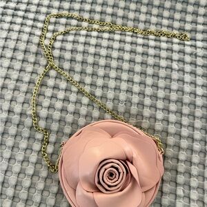 Girls GAP Kids Pink Rose Flower Purse with Chain Strap